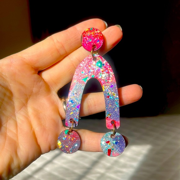 Funky Handmade Wood Earrings 💖 - Picture 1 of 5